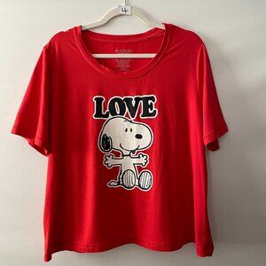 Munki Munki Peanuts Womens Red Short Sleeve Snoopy Cropped Graphic Tee Size XL